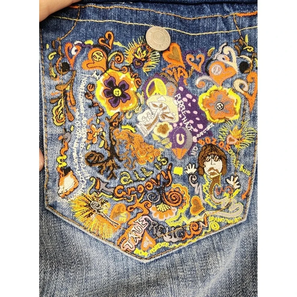 True Religion World‎ Embroidered Rare Men 38x33.5 Yuppie Distressed Denim Y2K